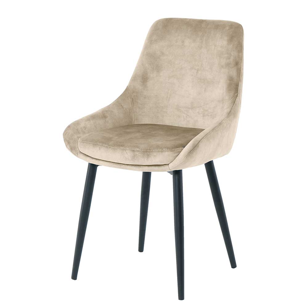 Moderner Samt Polsterstuhl in Beige, elegante Vorderansicht für Ihr Esszimmer – Nafissa