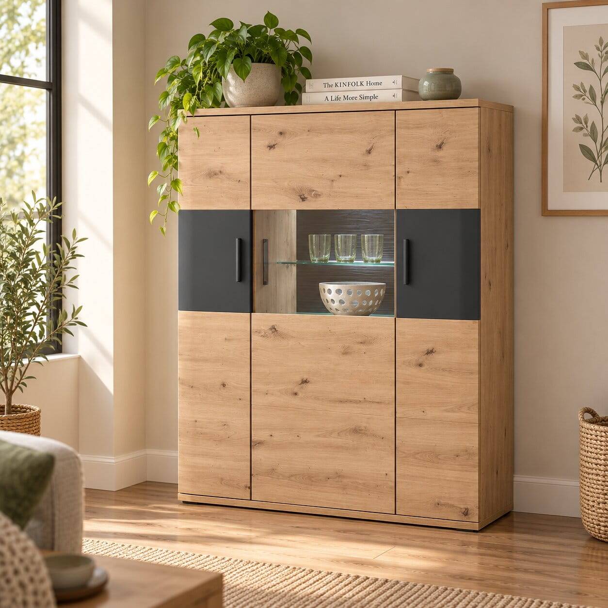 120x134x37 cm Highboard mit drei Türen - Vecenda