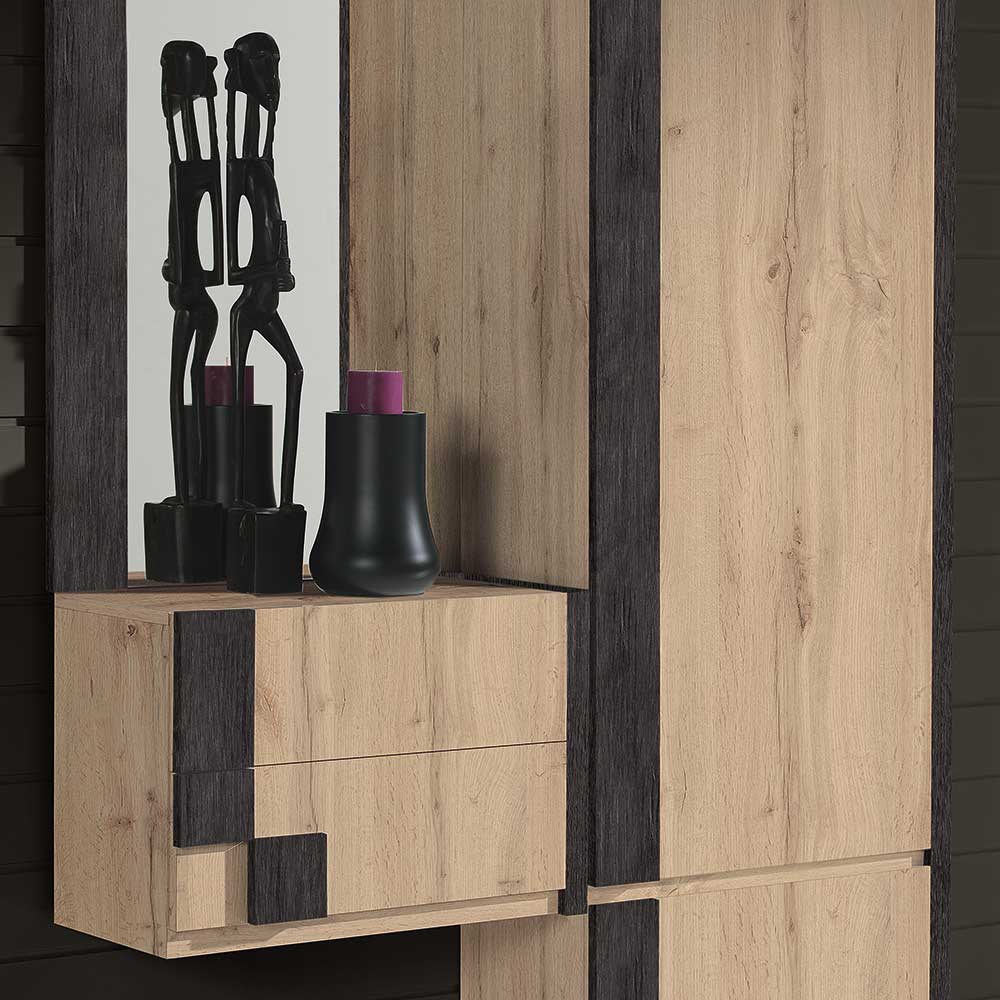 Kompaktes Garderoben Set mit schwebender Kommode, Spiegel und Schrank – Valbera