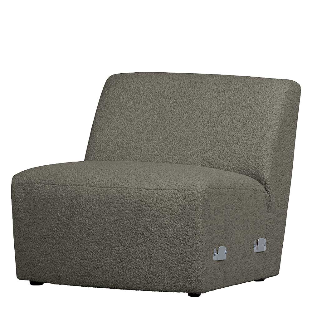 Einsitzer Couchmodul aus dunkelgrünem Boucle Stoff mit niedriger Rückenlehne und modularen Verbindern – Racapulco