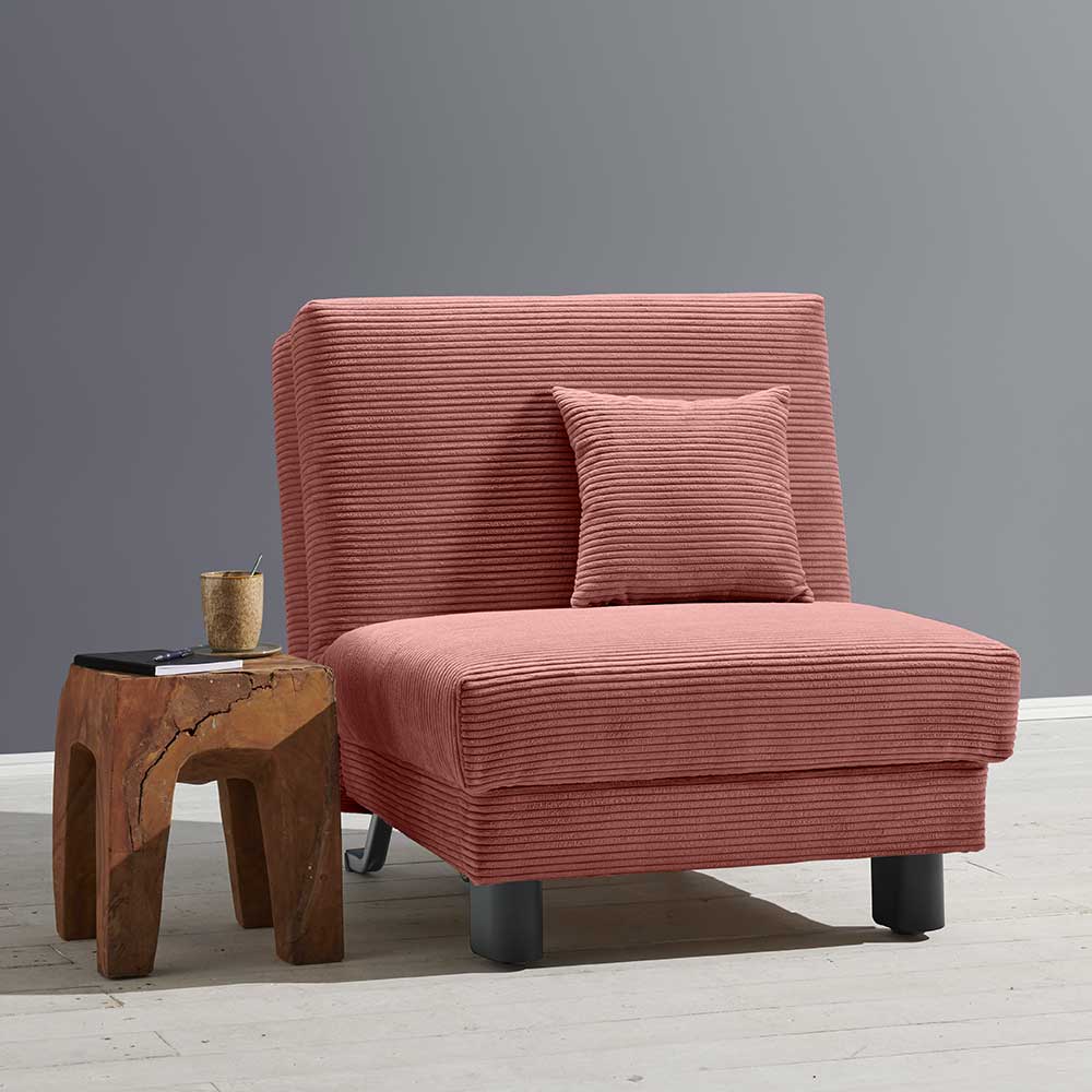 Roter Cord Schlafsessel mit Kissen und Bettfunktion für das Wohnzimmer – Isakin