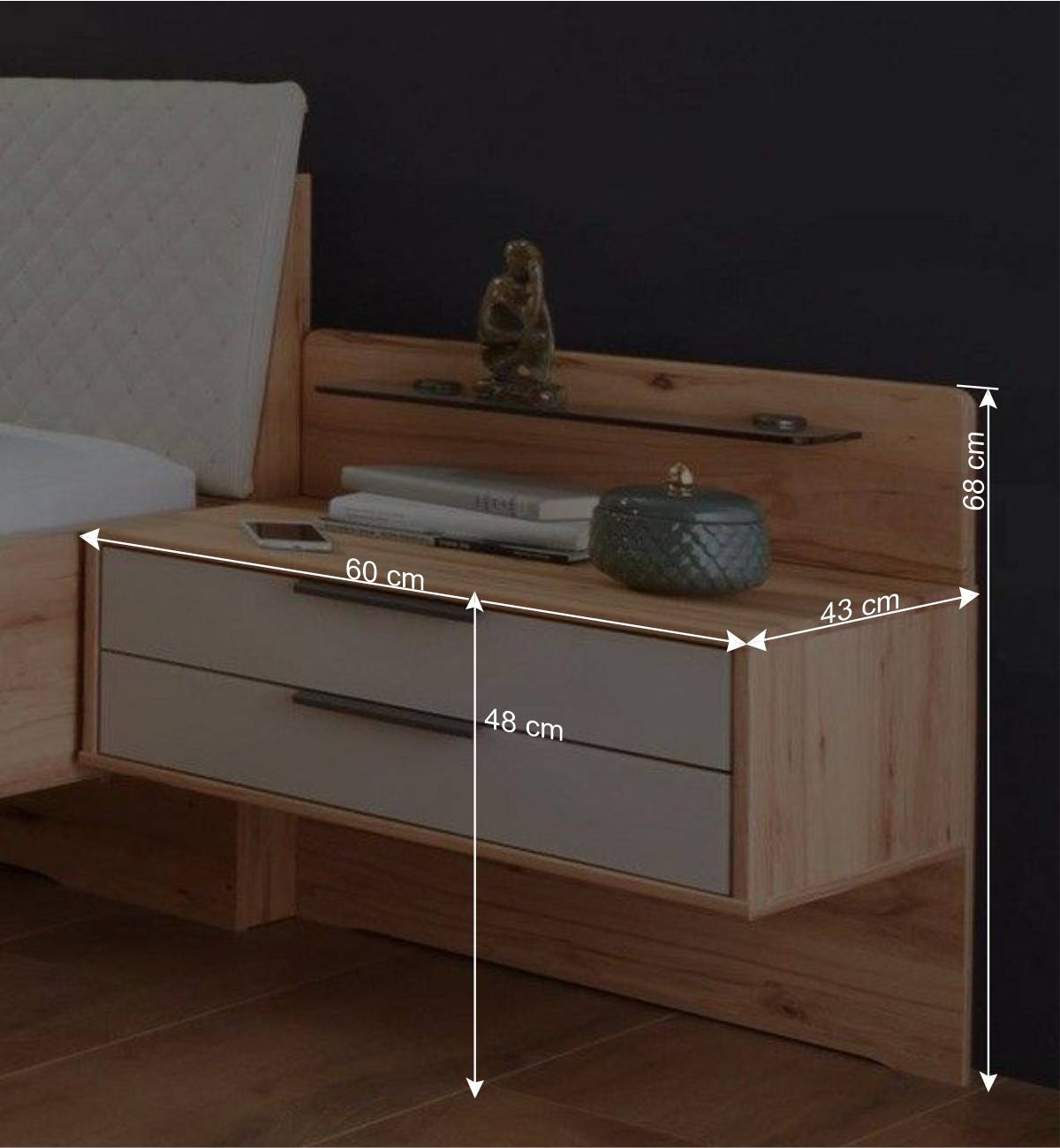 Bett Anlage in Kernbuche & Beige - Krofun I (dreiteilig)