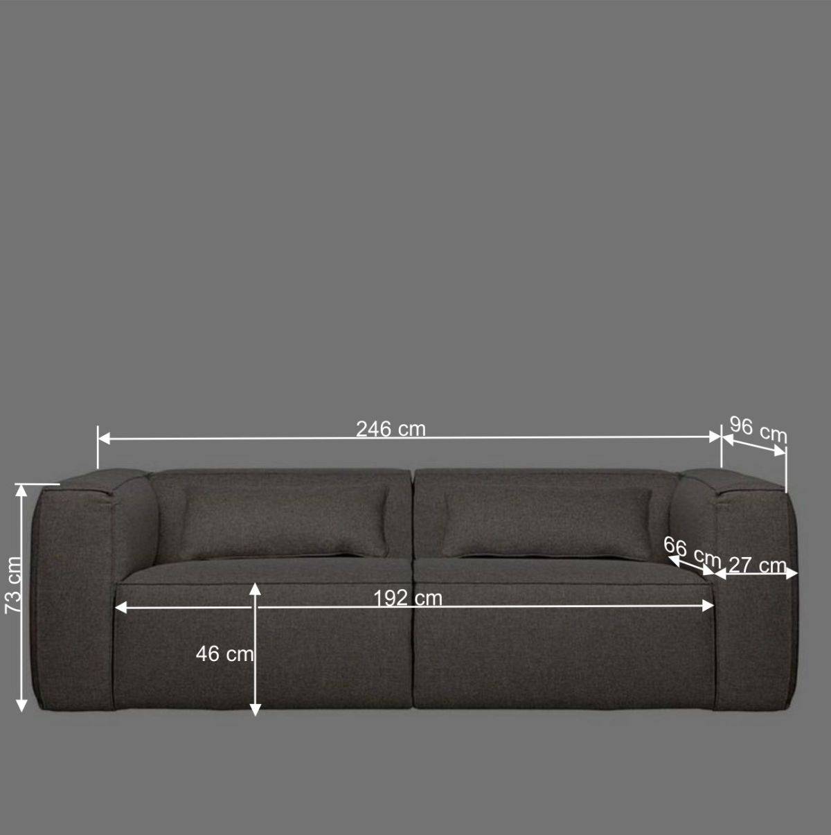 246x73x96 Dreisitzer Sofa in hellem Grau - Aluno