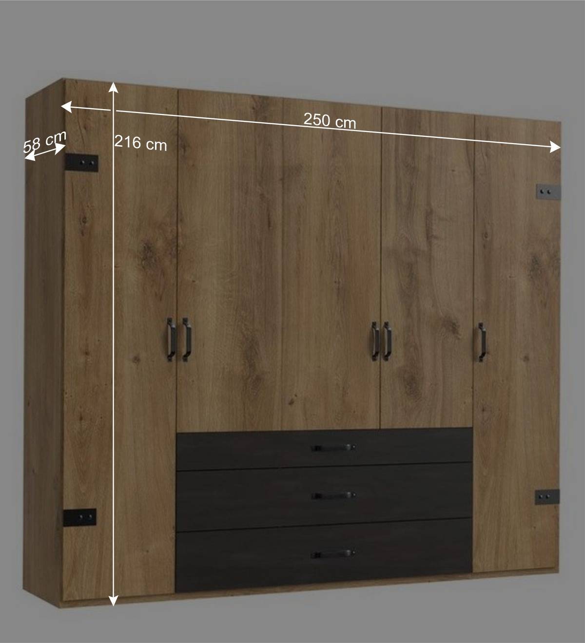 Schlafzimmer in Plankeneiche & Schwarzgrau - Bram (vierteilig)