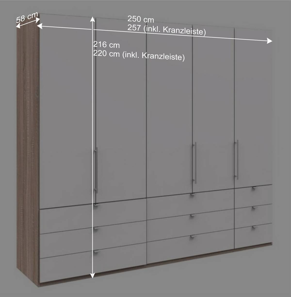 Kombi Schlafzimmerschrank mit neun Schubladen - Vaclyn