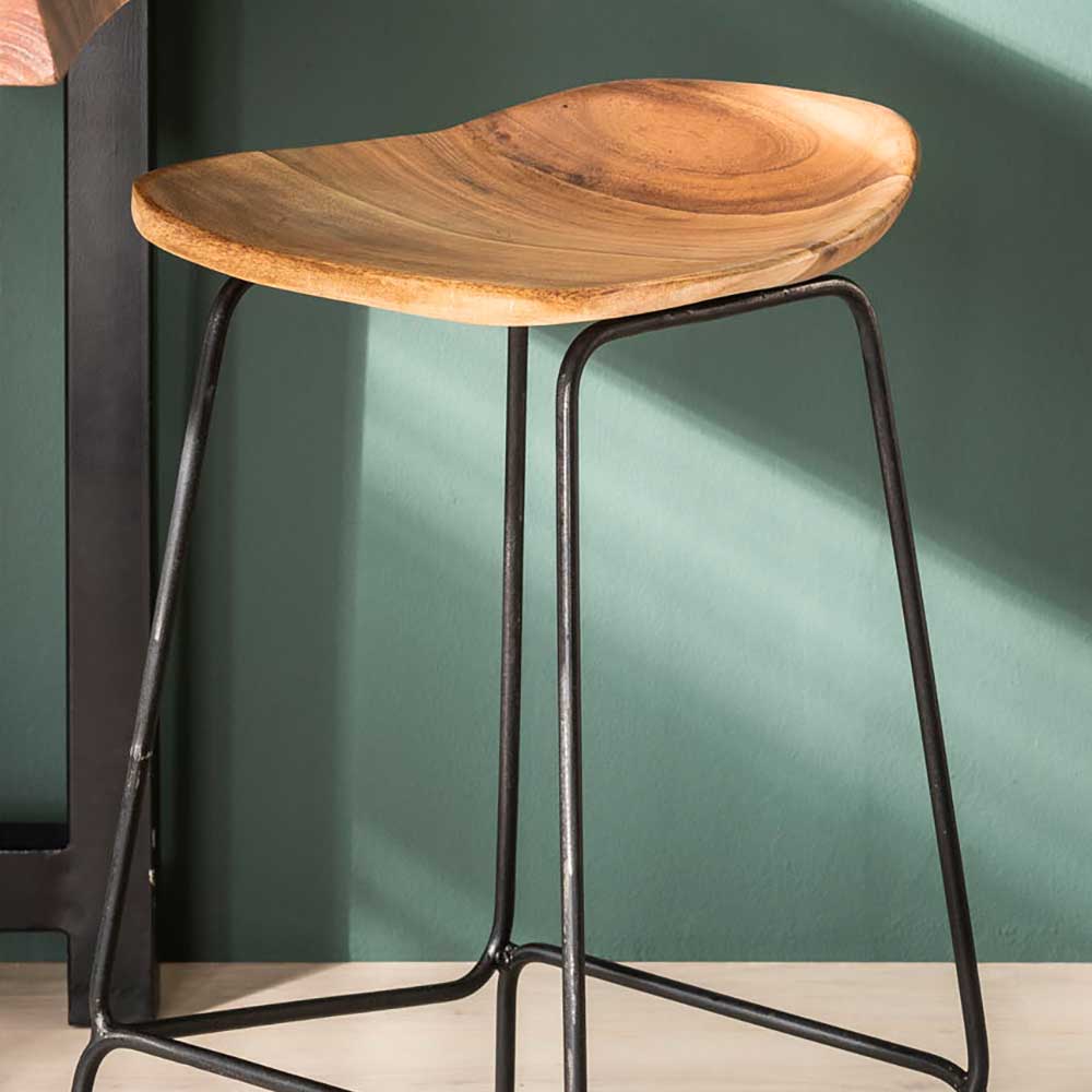 Barhocker mt Holzsitz aus Akazie - Cisca (4er Set)