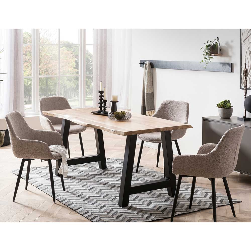 Tischsessel in Taupe aus Boucle Stoff - Kuraico (2er Set)