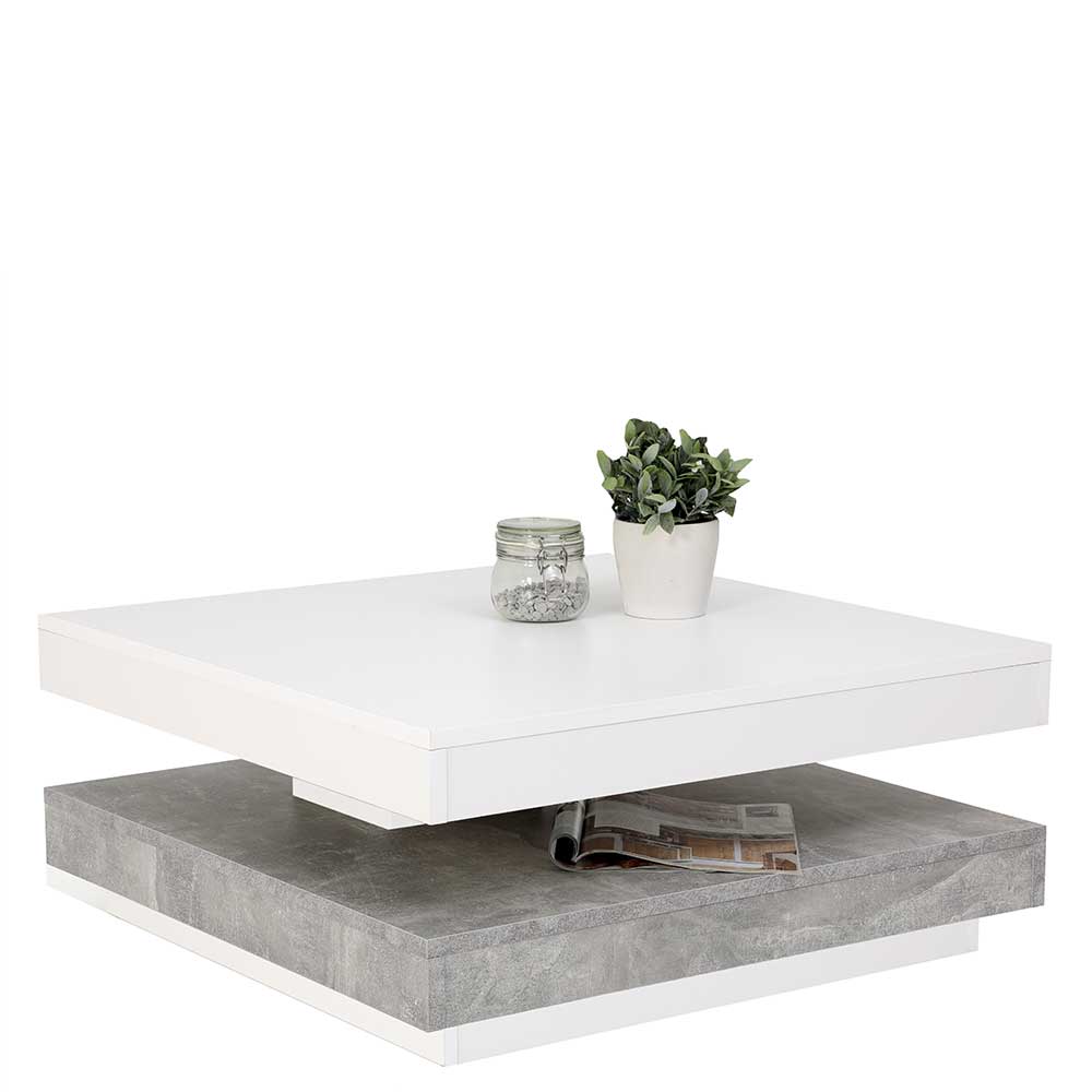 67x67 cm Couchtisch in Weiß & Betonoptik - Beliawa