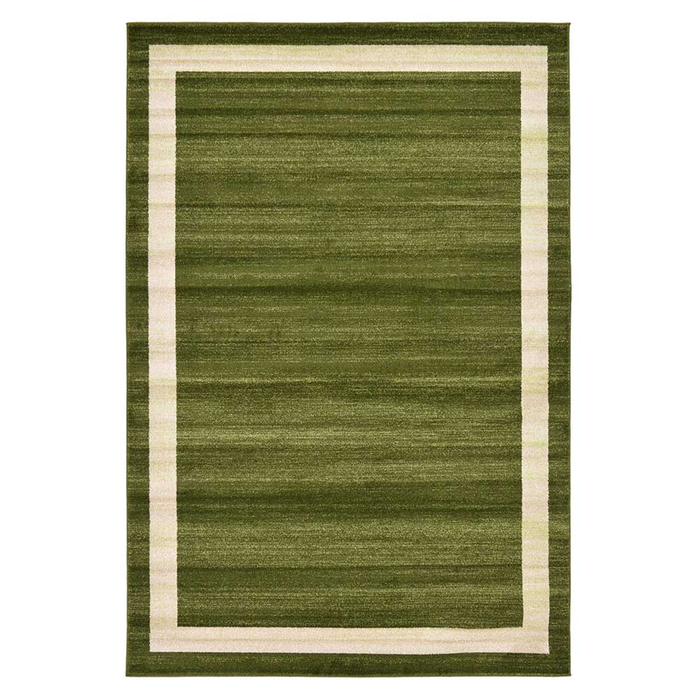 Teppich in Oliv Grün mit Rahmen in Creme - Loritana