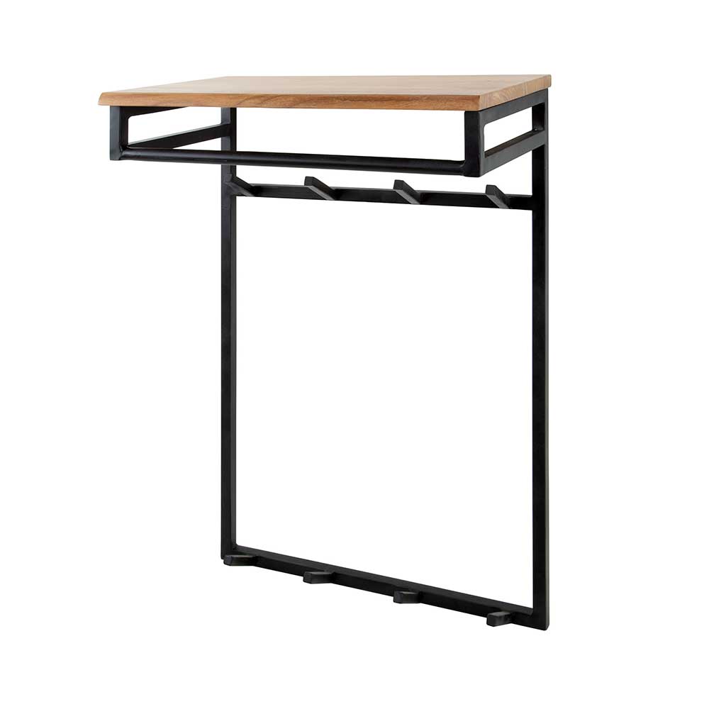 Garderobe aus Akazienholz mit Hutablage und schwarzem Metallrahmen für den modernen Flur – Bernardo