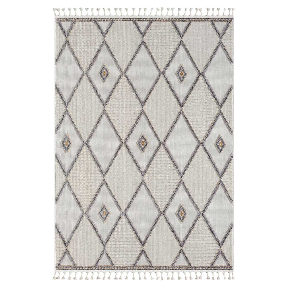 Teppich mit Rauten Muster in Beige und Weiß - Nikolan