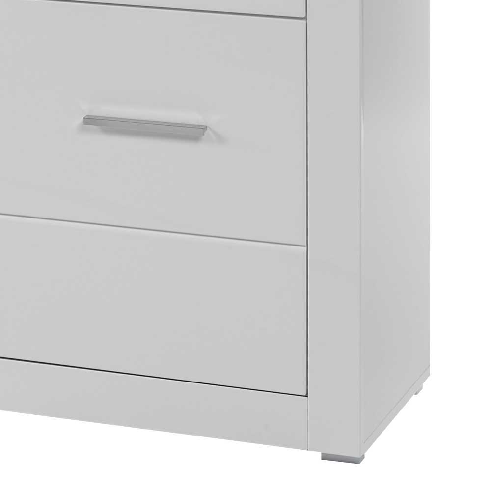 3-türiges Sideboard in Hochglanz Weiß & Glas Yulis mit 2 Schubladen