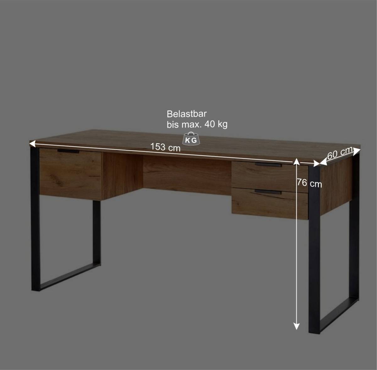 Design-Schreibtisch in Eiche Optik & Schwarz - Ilvensa