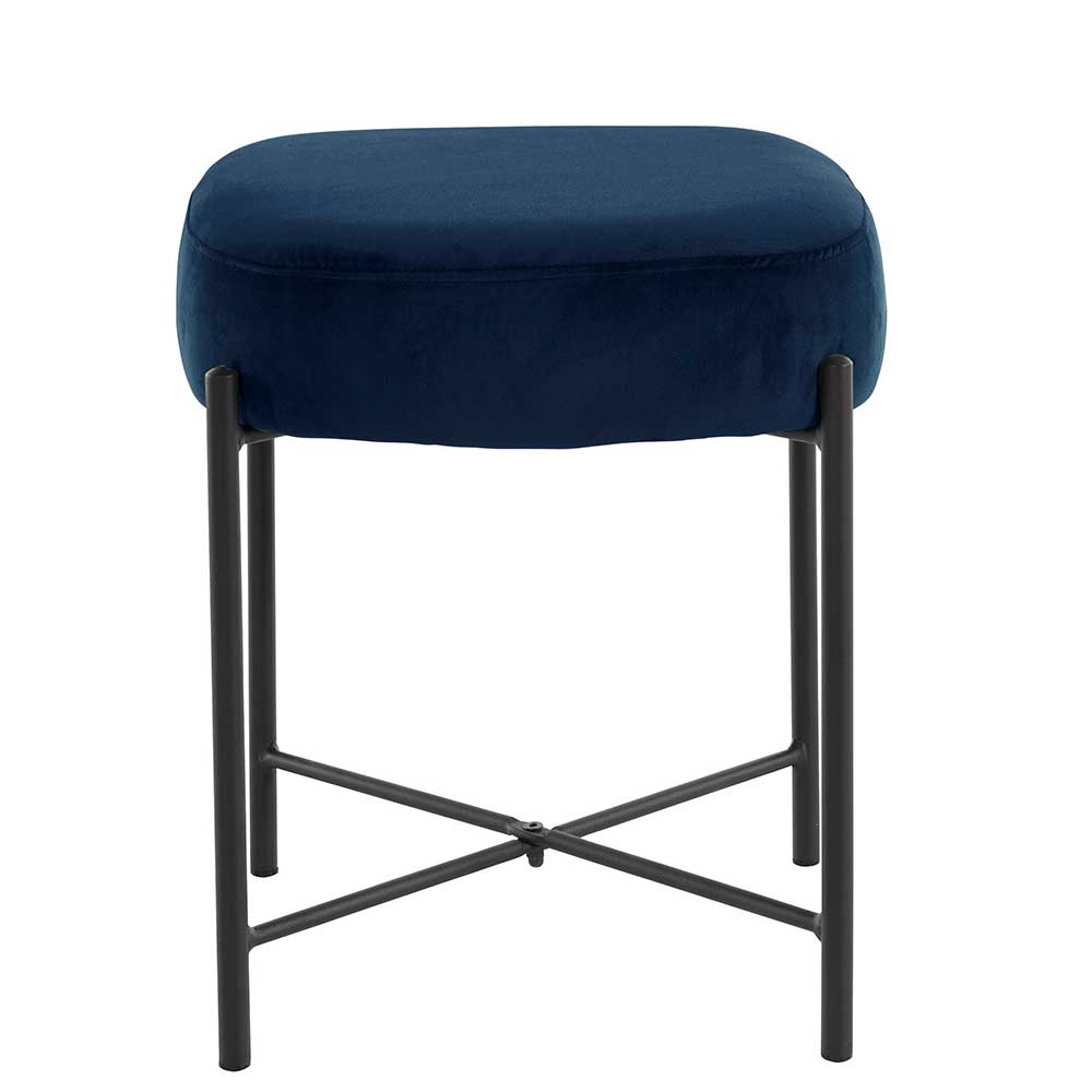 Polsterhocker in Blau Samt - Cadiere