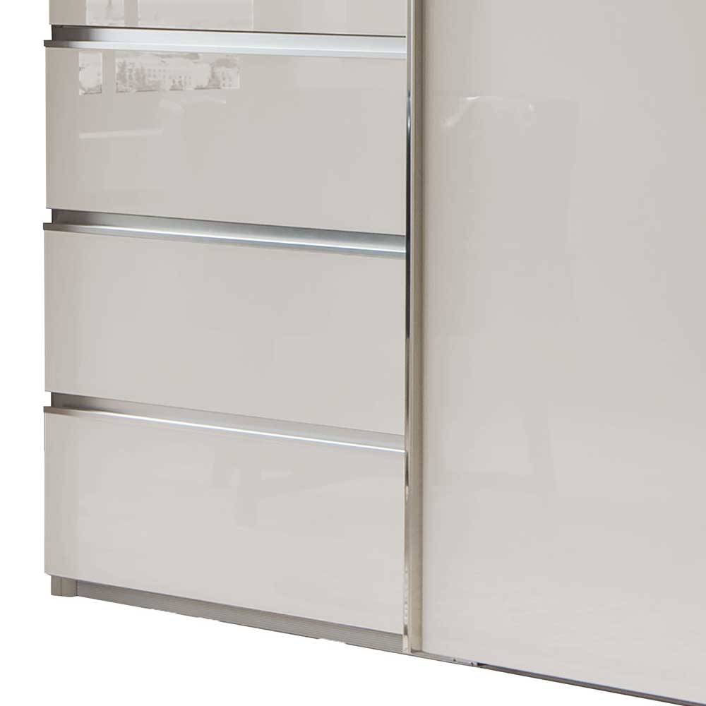 Schlafzimmerschrank mit drei Schubladen in eleganter Champagner Glasfront – Dustins