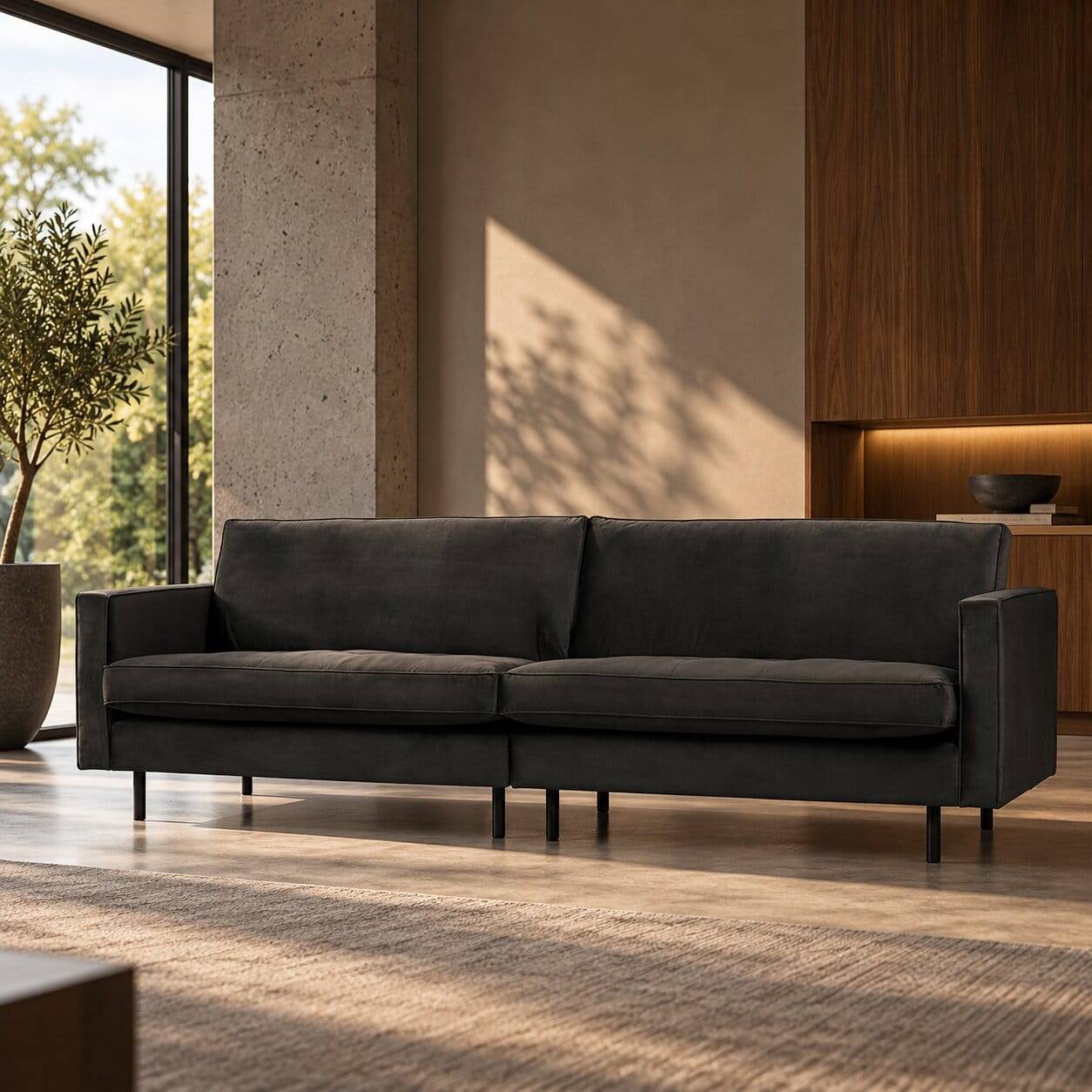 Dunkelgraues Samt Dreisitzer Sofa für das Wohnzimmer – Ertrego