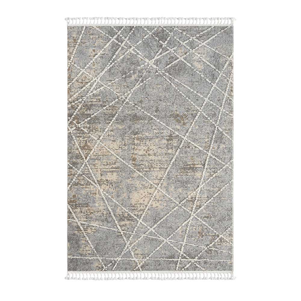 Teppich mit Fransen in Beige & Grau - Fulivia