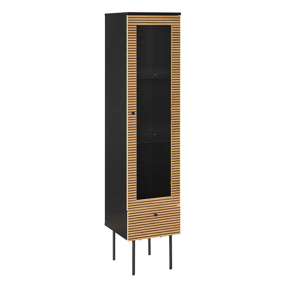 40x179x43 Vitrine in Eiche und Schwarz - Piassona