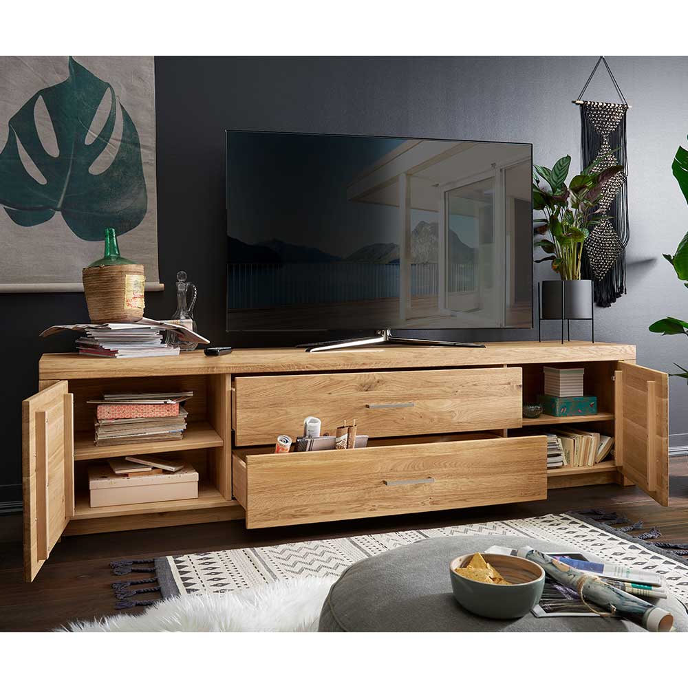 Wildeiche TV Lowboard aus geöltem Massivholz - Loitons