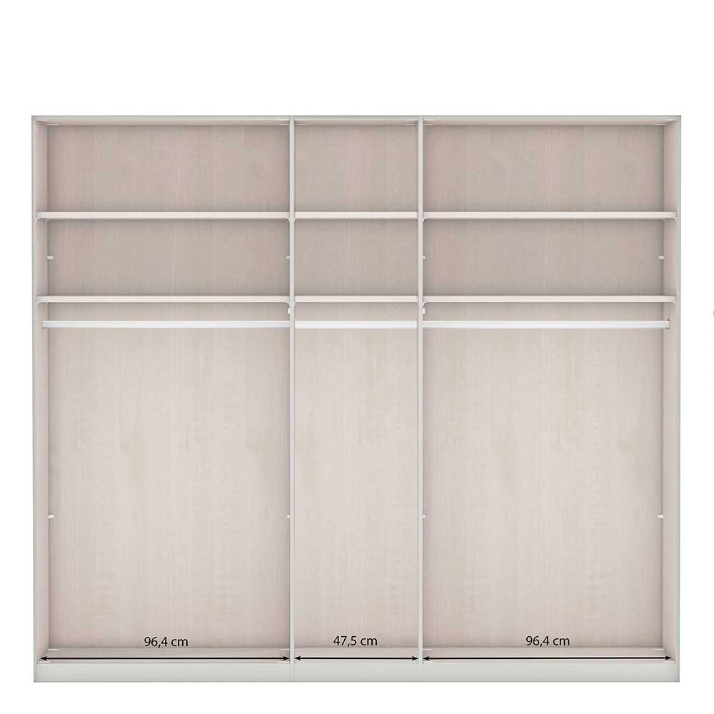 Kleiderschrank weiße Innenaufteilung mit Maßen für Kleiderstangen und Fächer – Flinn
