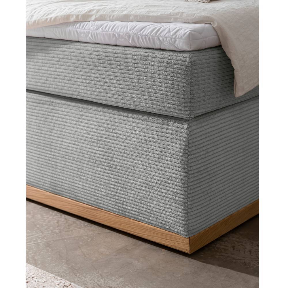 Boxspringbett in Hellgrau und Holz Natur - Bekasi