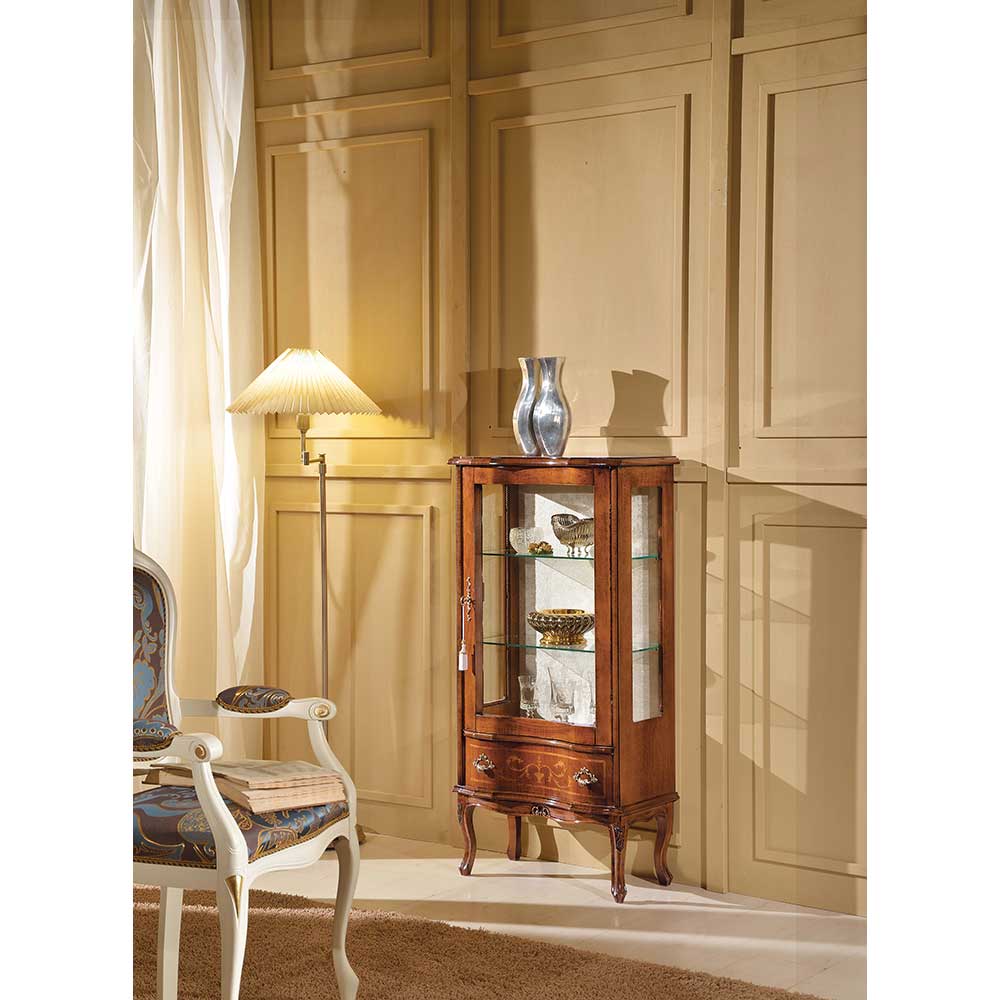 Stilvolle Vitrine 1-türig aus Holz mit Glas und Schublade für Esszimmer – Agosto