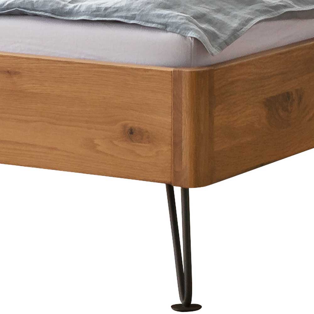 Wildeiche Doppelbett mit Hair Pin Legs - Roys