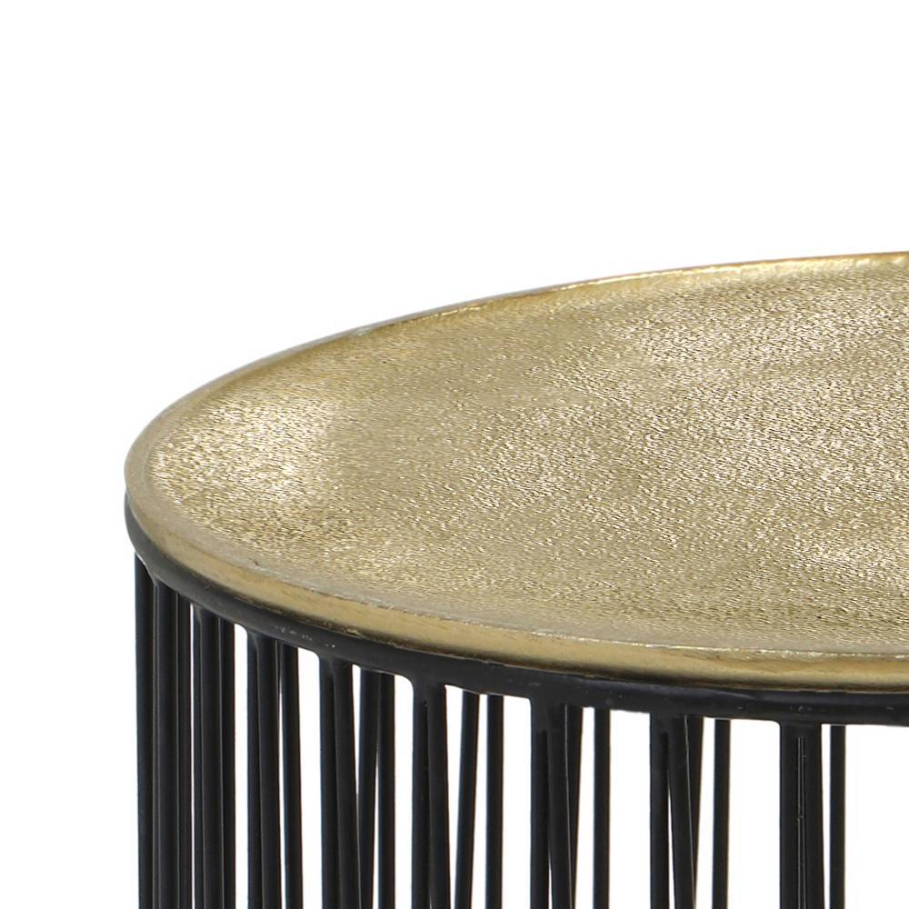 Runder Metall-Beistelltisch mit goldener Tischplatte und schwarzem Stangengestell – Paola