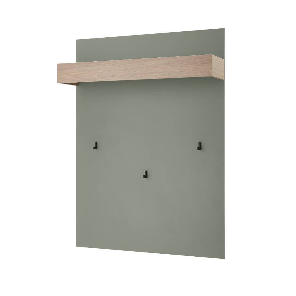 Wandgarderobe mit Ablagefläche und drei Haken in Grün und heller Holzoptik – Socotta