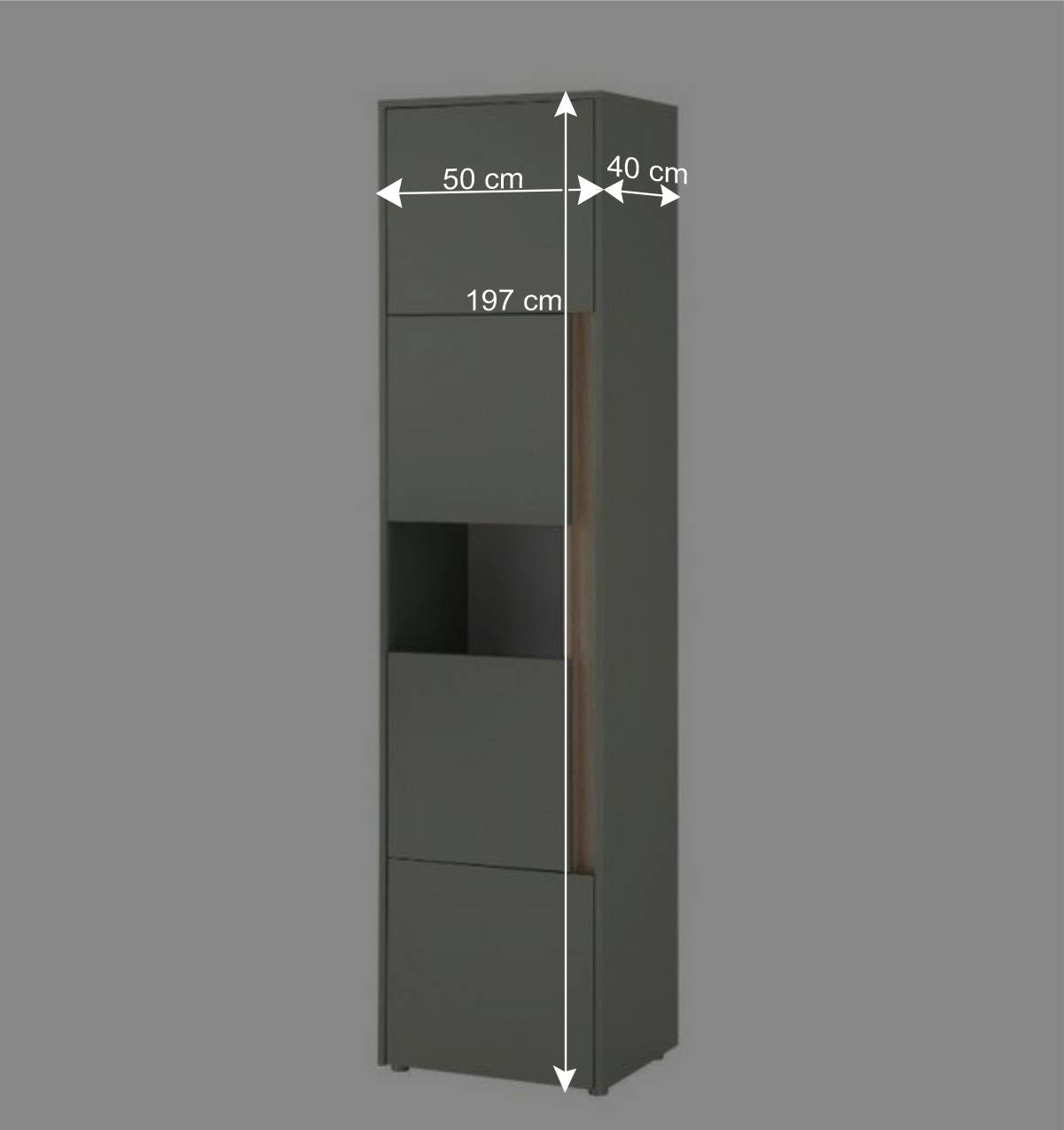 Schlanker Vitrinenschrank in Graugrün - Socotta