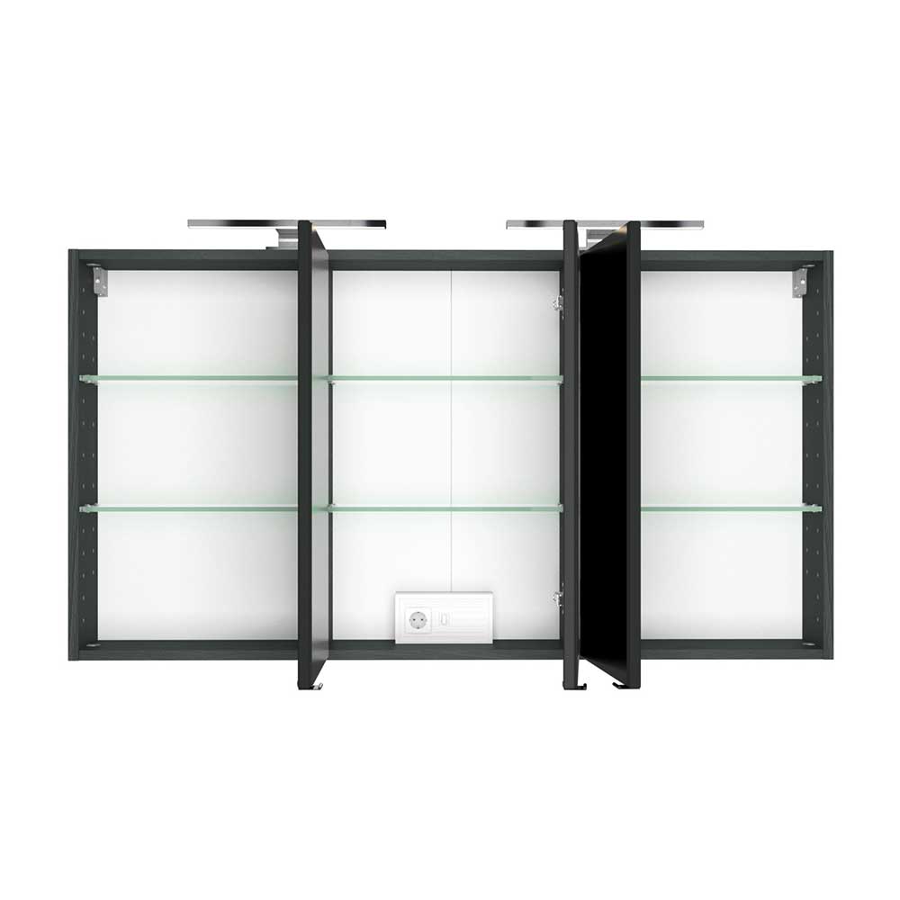 120cm breiter Badezimmer Spiegelschrank in Grau - Endely