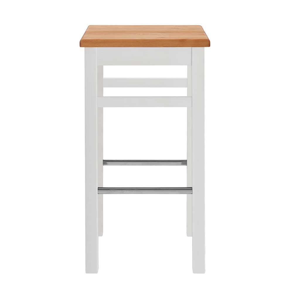 Hoher Barhocker mit Sitzfläche aus hellem Holz und weißem Gestell – Molzau