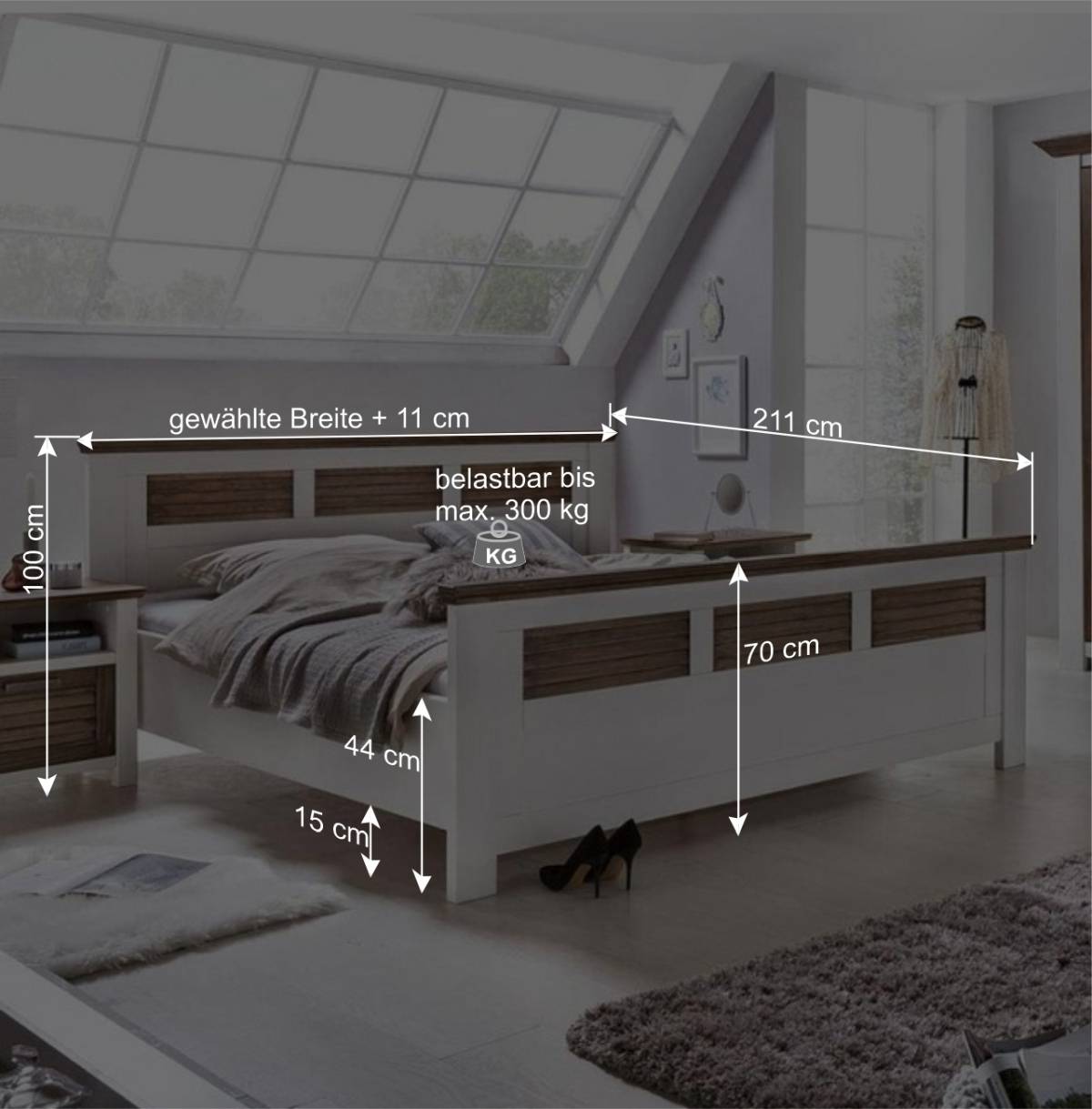 Landhausbett Dubanos in Weiß Braun