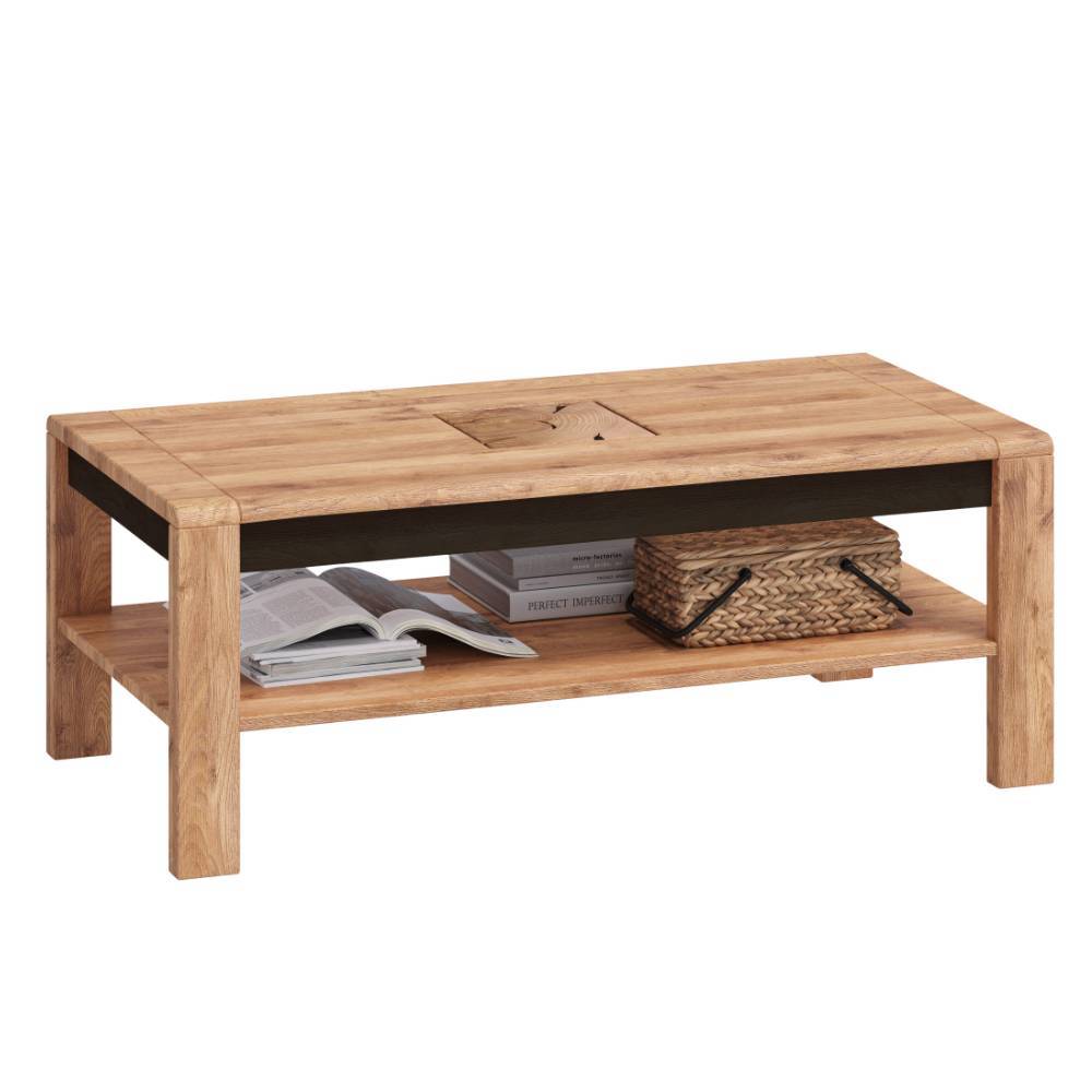 Wildeiche Couchtisch mit Hirnholz Applikation - Shipper