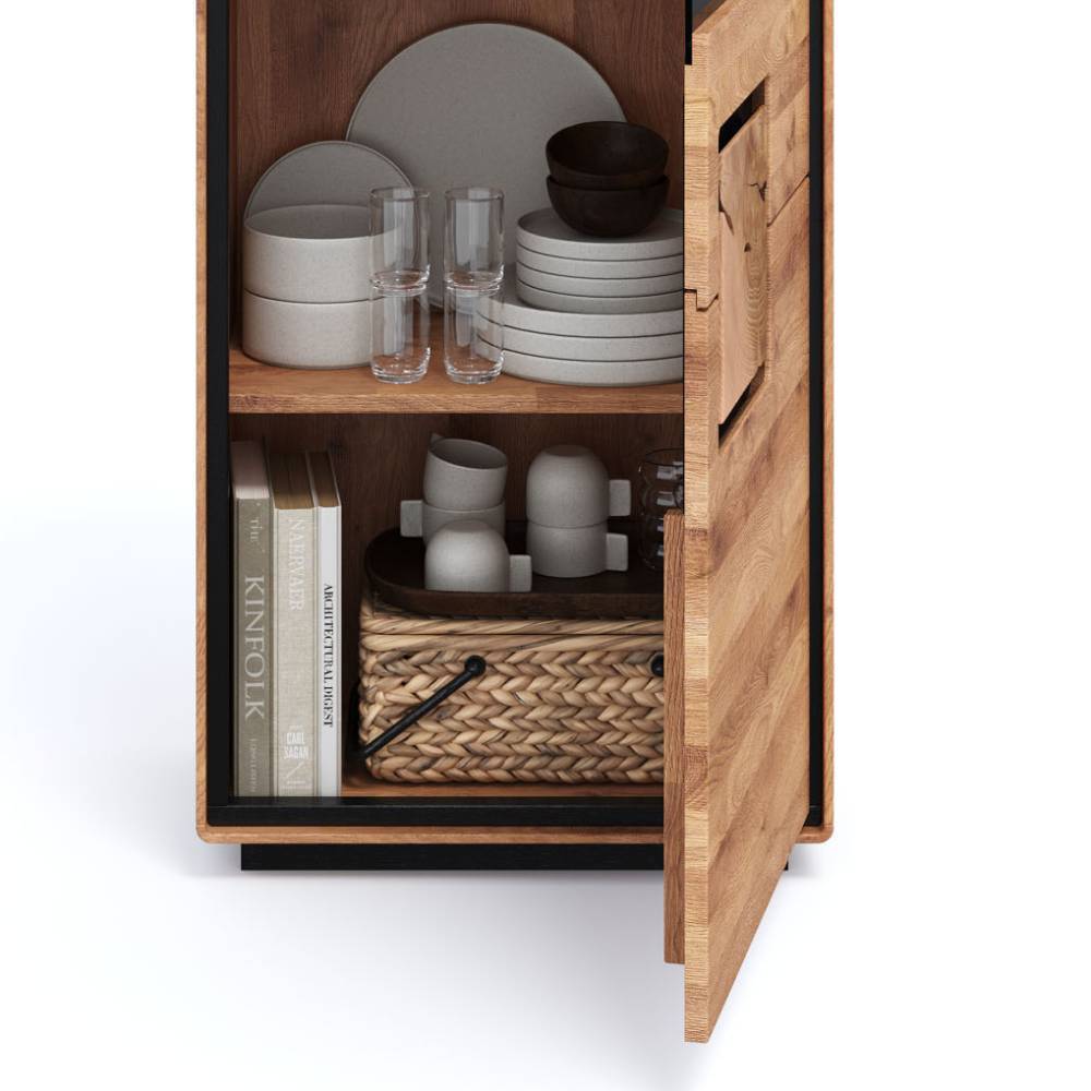 Wildeiche Vitrine in Natur mit Schwarz - Shipper