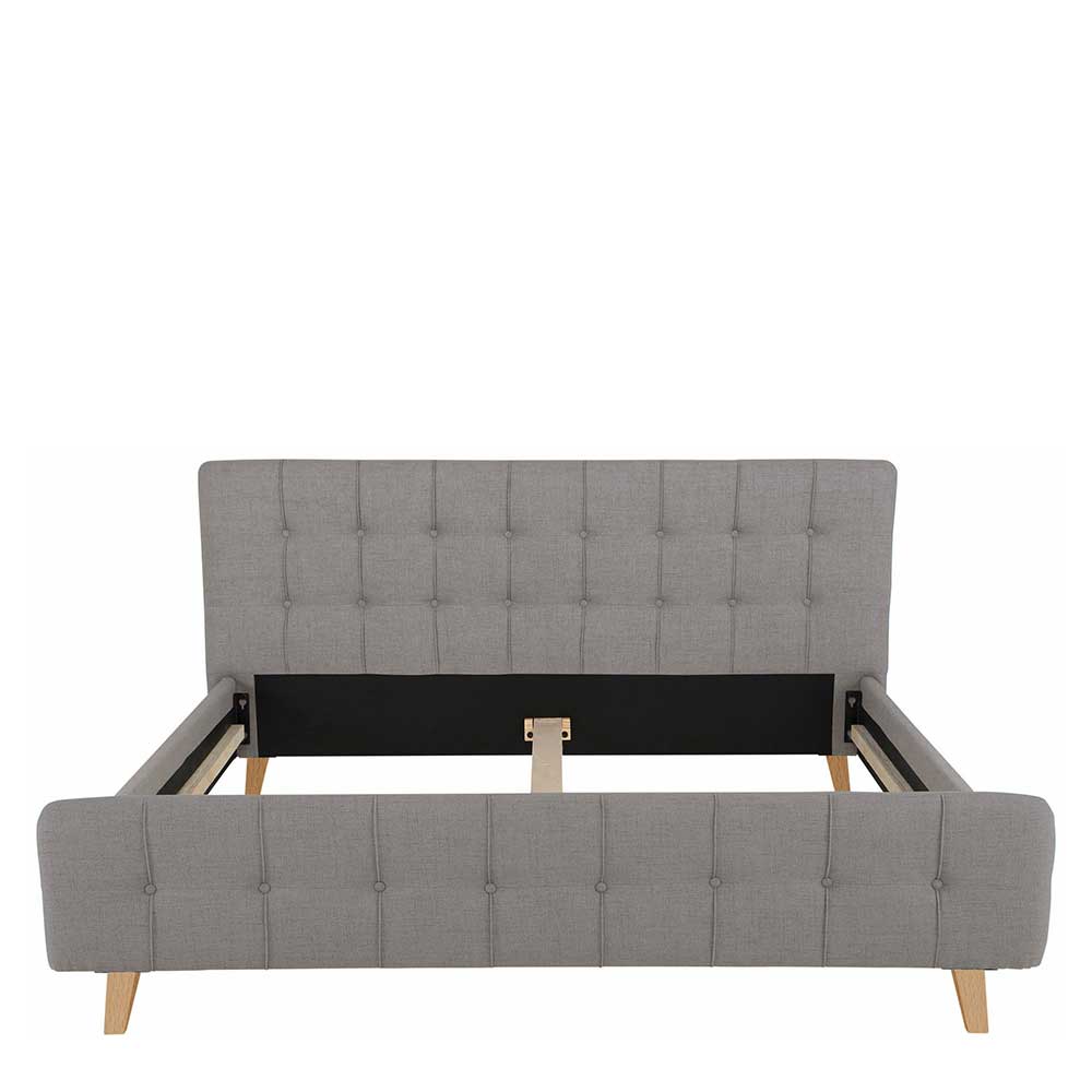 Skandi Stoffbett in Grau mit Holzbeinen - Bekunion