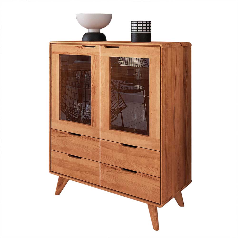 110 cm niedrige Holzvitrine aus Kernbuche - Junola