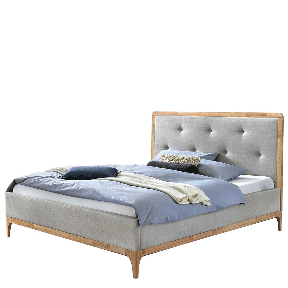 140x200 Stoffbett in Grau mit Holz - Palmiro