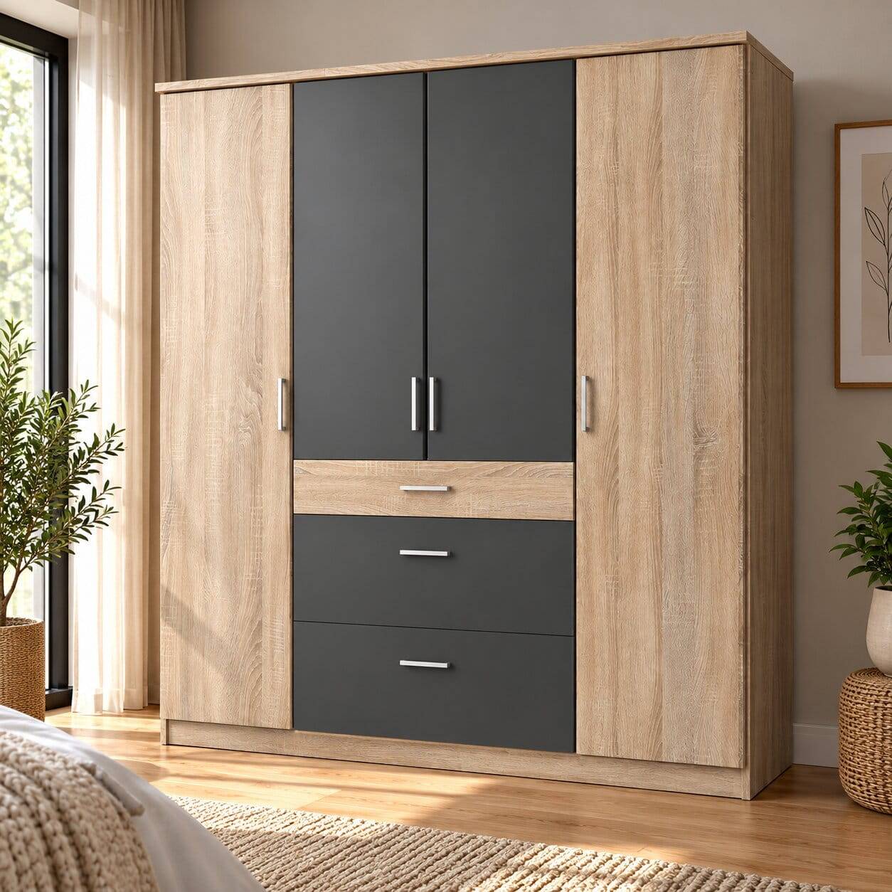 Kombi-Drehtürenschrank in Eiche Sägerau - Danah