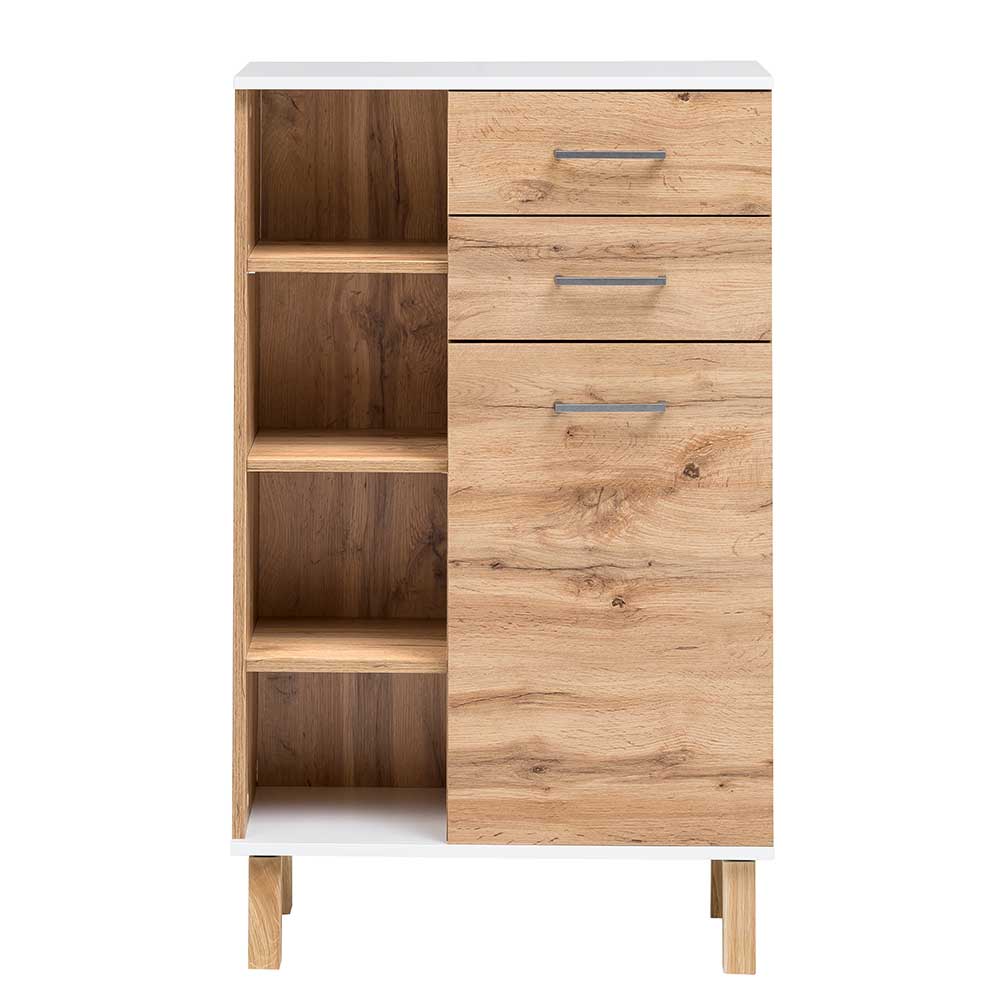 67x115x35 Bad Highboard in Eiche NB & Weiß - Voinla