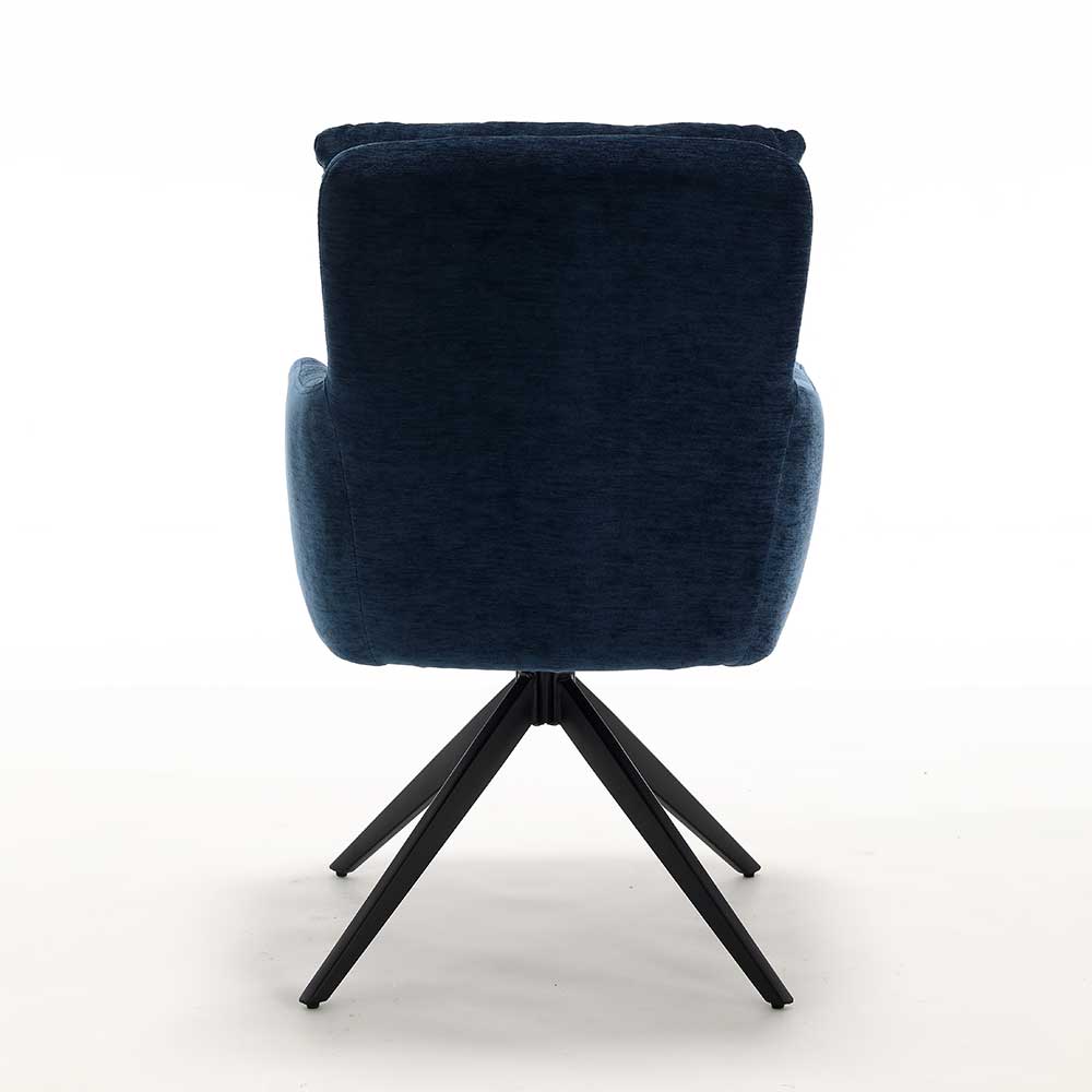 Rückseite des blauen Chenille Drehsessels mit gesteppter Rückenlehne, Teil eines 2er Sets – Luanu