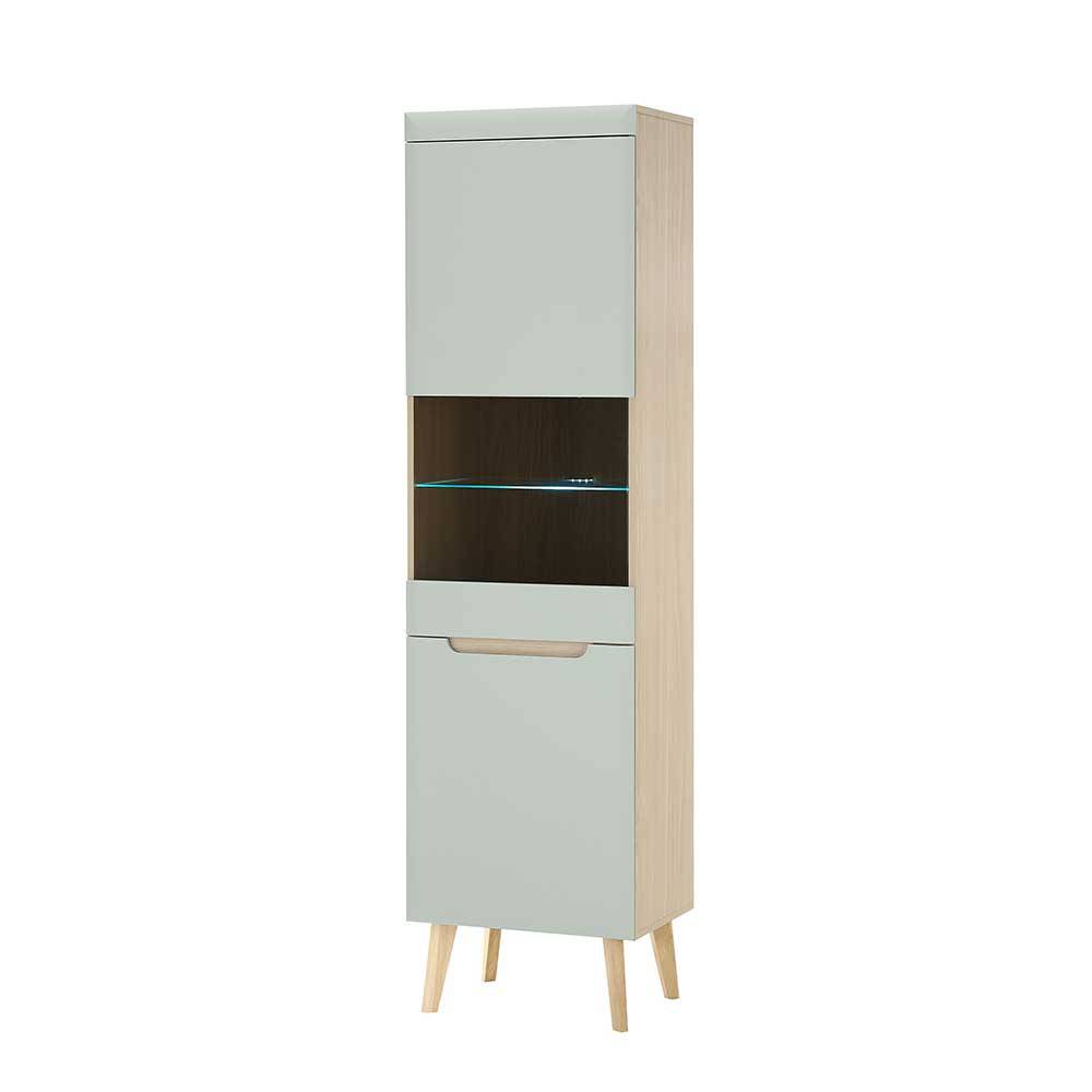 Vitrinenschrank in Mintgrün und Eiche - Armina
