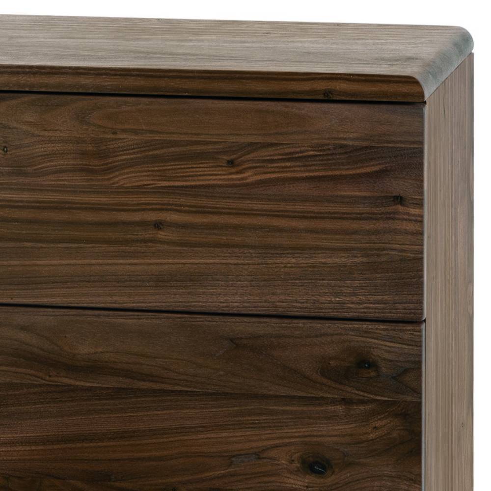 Abgerundete Oberplatte und obere Schubladen der Nussbaum Kommode – Binocra