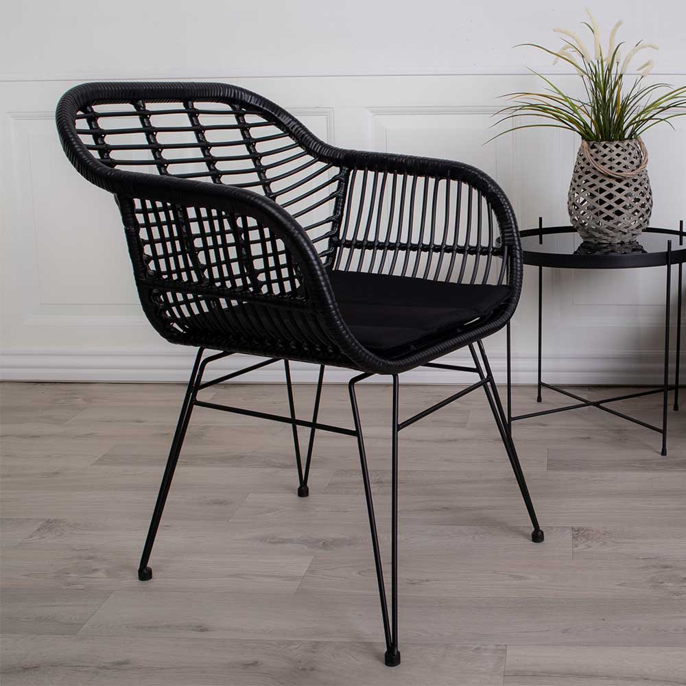 Rattan Armlehnstühle in Schwarz - Lucya (2er Set)