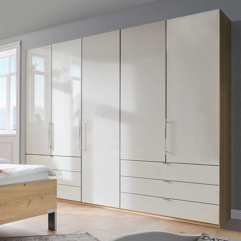 Schlafzimmerkleiderschrank in Beige Glas - Lesegano
