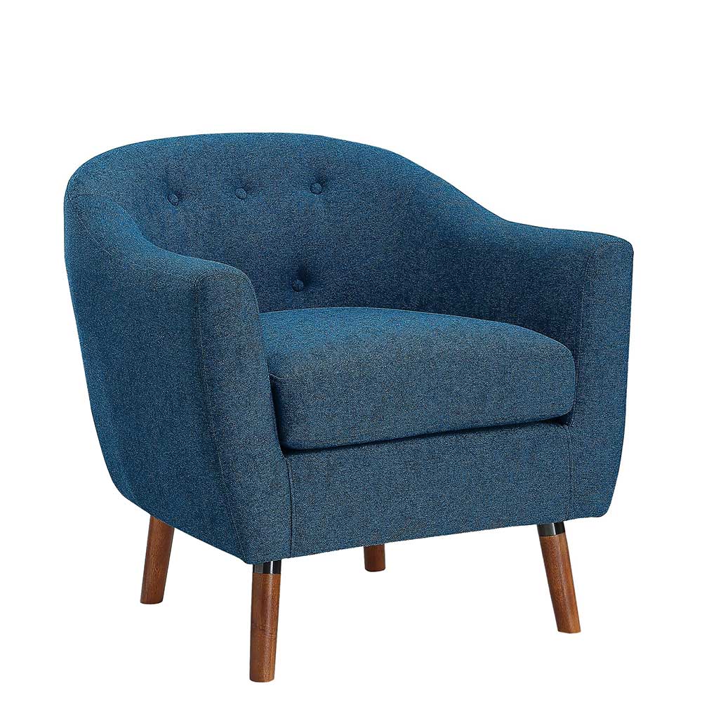 Retro Sessel in Blau und Walnuss Braun - Enlina
