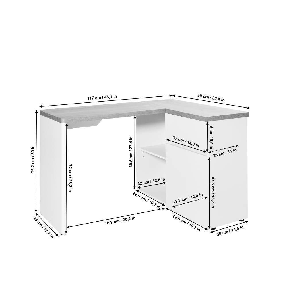 Schreibtisch mit Anbauregal in Eiche Holzoptik - Palonia