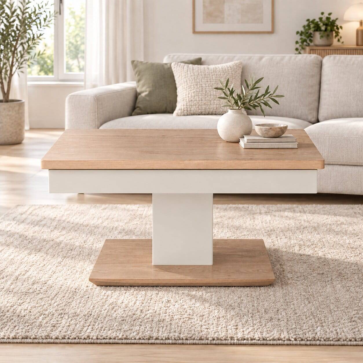Couchtisch mit Staufach mit Säulengestell mit Rollen - Anglivia