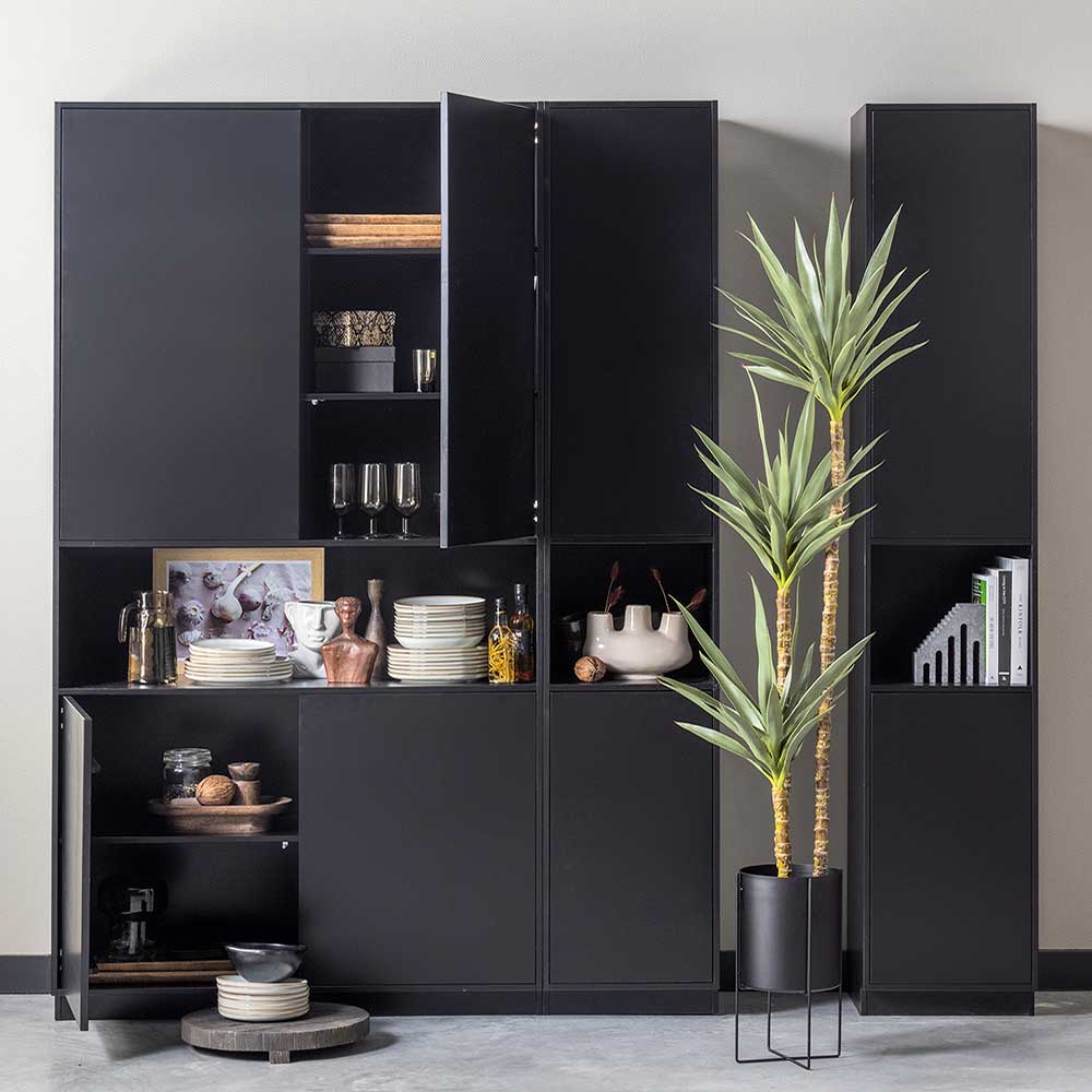 110x210x40 cm Kiefernholz Schrank teilmassiv in Schwarz - Niwidus