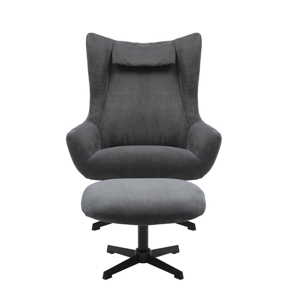 Anthrazitfarbener Cordsessel mit passendem Fußhocker im Set f r das Wohnzimmer Esmeraldu